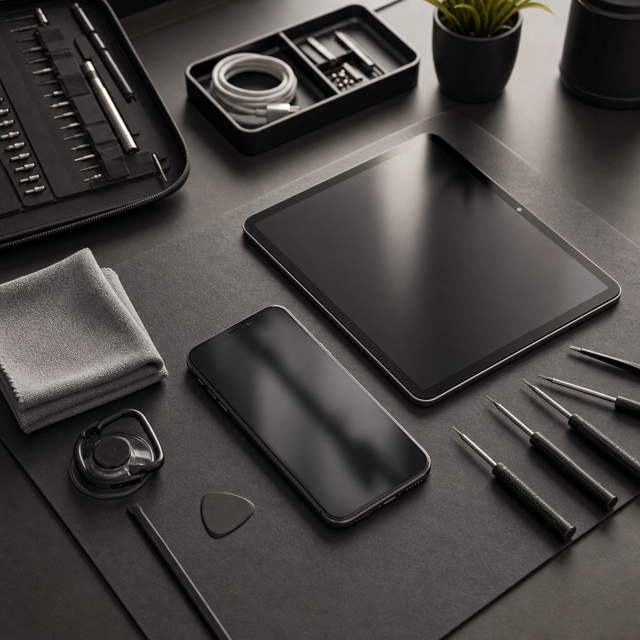 T&eacute;l&eacute;phone et tablette avec outils de service informatique